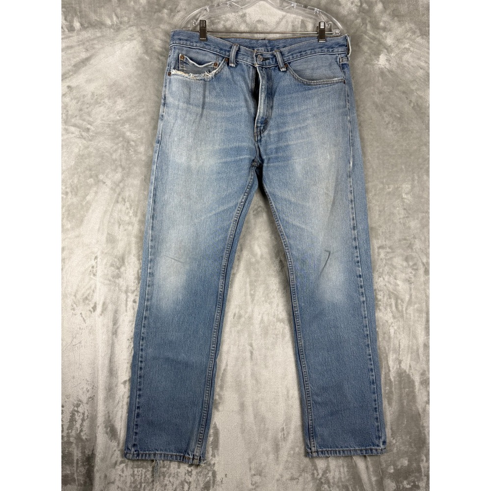 Levi Strauss 505 Mens Jeans Light Wash Straight Fit Denim Pants W34 L34‎